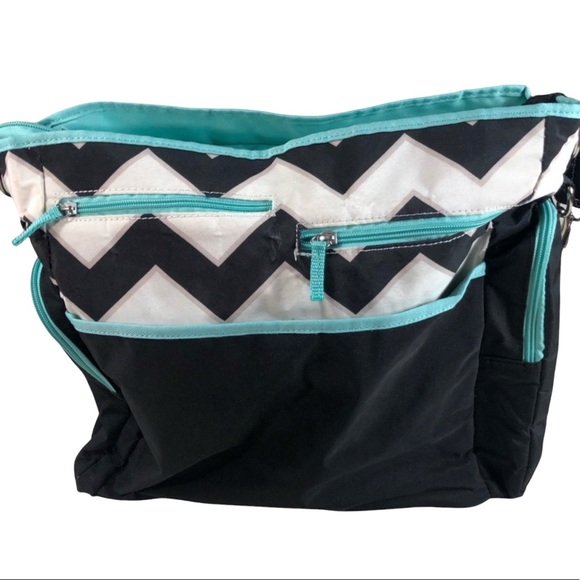 iPack baby black, white, & teal blue chevron babydiaper bag great used condition - Picture 6 of 9